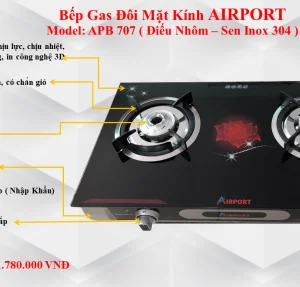 BẾP GAS ĐÔI MẶT KÍNH AIRPORT (SEN INOX 304) APB707 – HÀNG CHÍNH HÃNG