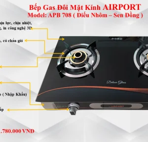 BẾP GAS ĐÔI MẶT KÍNH AIRPORT (SEN ĐỒNG) APB708 – HÀNG CHÍNH HÃNG