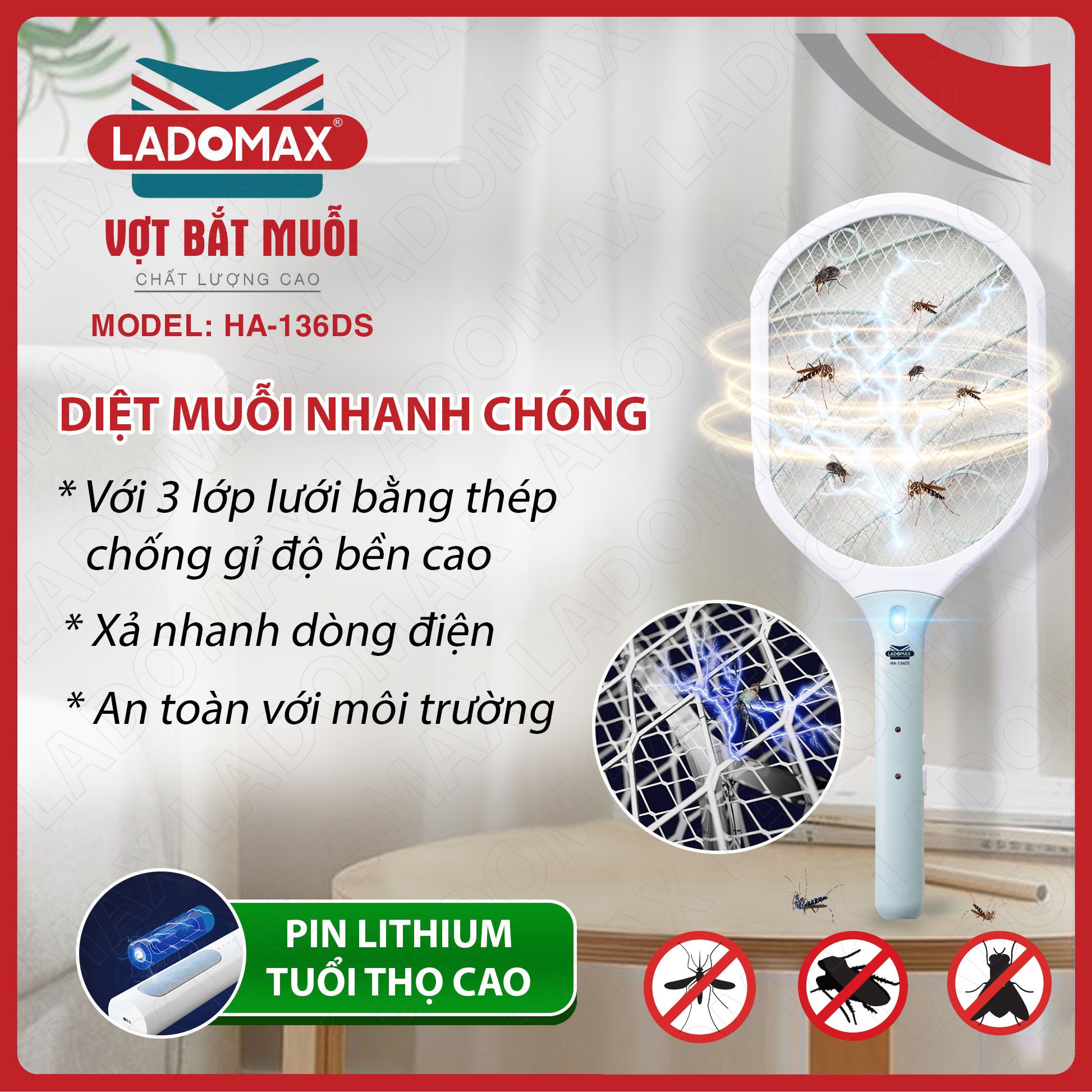 VỢT BẮT MUỖI LADOMAX HA- 136DS