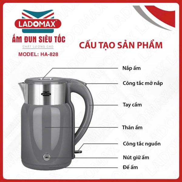 ẤM ĐUN SIÊU TỐC GIỮ ẤM LADOMAX 2.3LIT