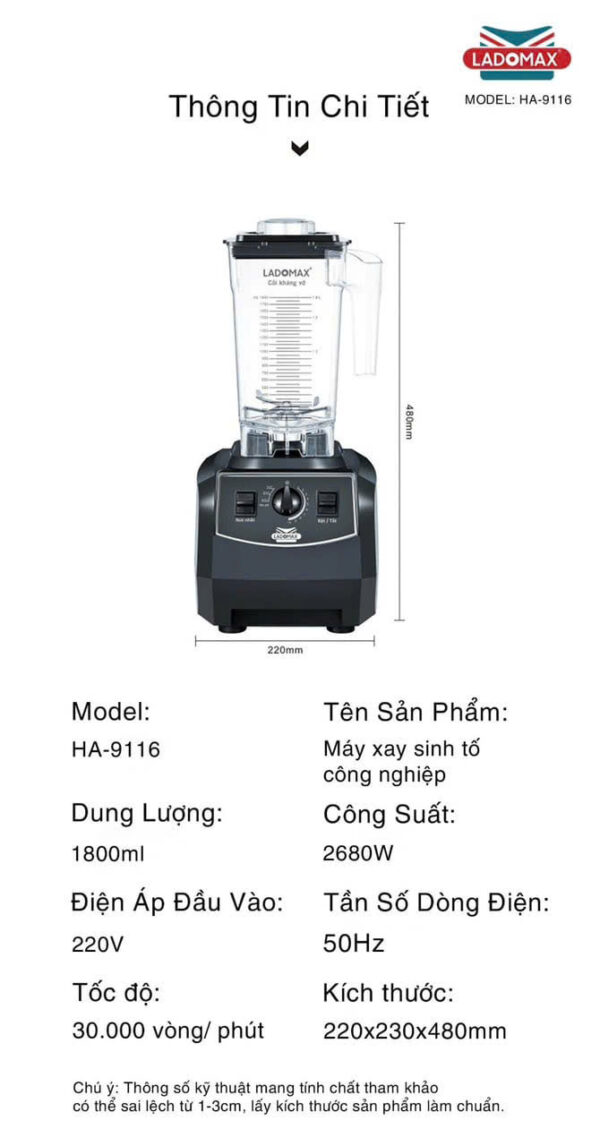 MÁY XAY SINH TỐ CÔNG NGHIỆP LADOMAX HA-9116