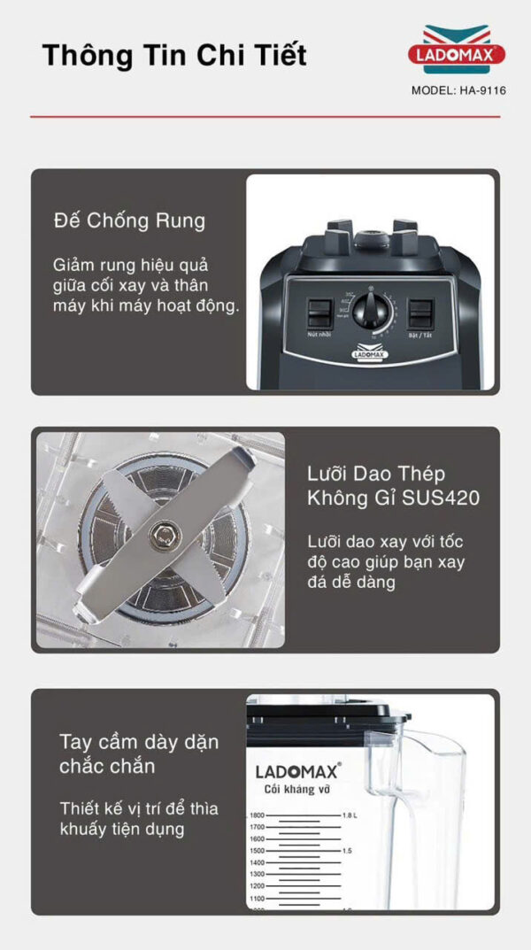 MÁY XAY SINH TỐ CÔNG NGHIỆP LADOMAX HA-9116