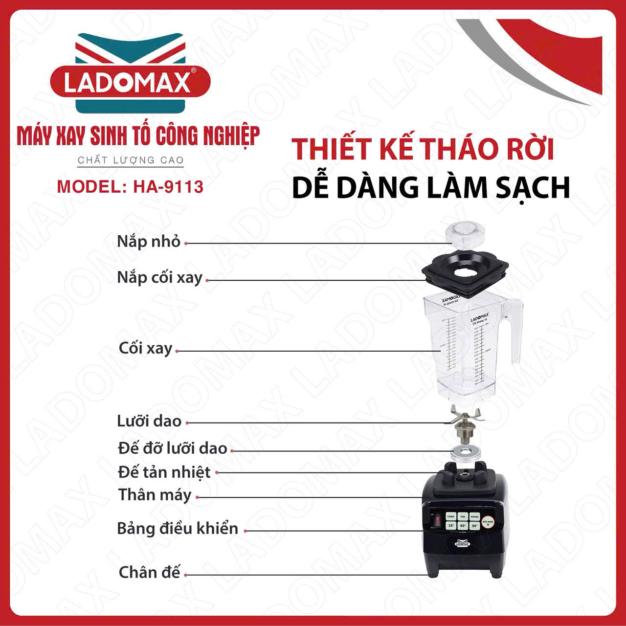 Máy Xay Sinh Tố Công Nghiệp Ladomax HA-9113 (Công Suất 2280w) Máy Xay Sinh Tố Công Nghiệp Ladomax HA-9113 (Công Suất 2280w)