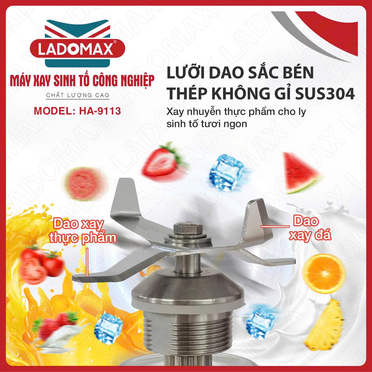 Máy Xay Sinh Tố Công Nghiệp Ladomax HA-9113 (Công Suất 2280w) Máy Xay Sinh Tố Công Nghiệp Ladomax HA-9113 (Công Suất 2280w)