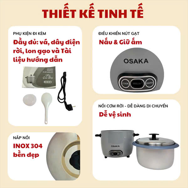 Nồi Cơm Mê Kong 1 Lít Nắp Rời Osaka RC121 Nồi Cơm Mê Kong 1 Lít Nắp Rời Osaka RC121