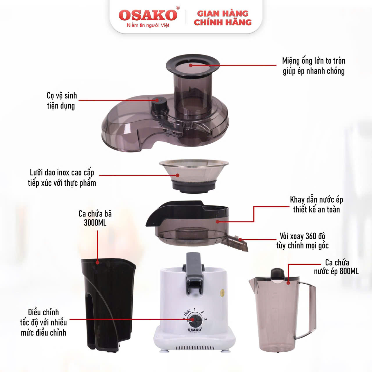 Máy Ép Nhanh Công Nghiệp OSAKO EP-612( Tặng 1 Bộ Dao) Máy Ép Nhanh Công Nghiệp OSAKO EP-612( Tặng 1 Bộ Dao)